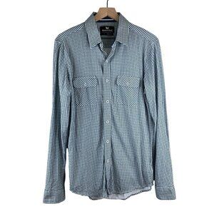 Buttercloth Mens Blue White Gingham Knit Slim Fit Button Down Shirt